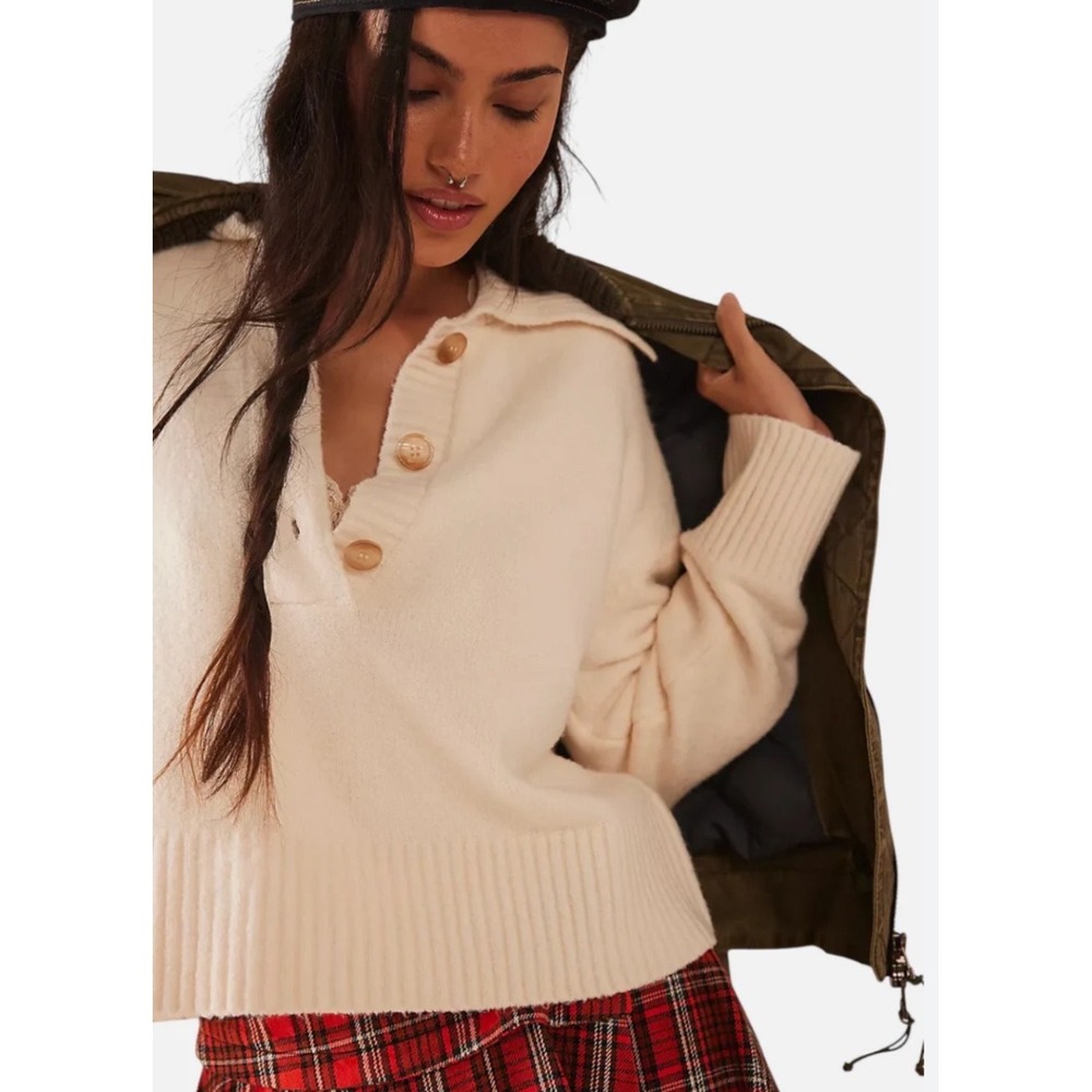 Free‎ People Hailee Henley Sweater Cream Ivory XS New Without Tags